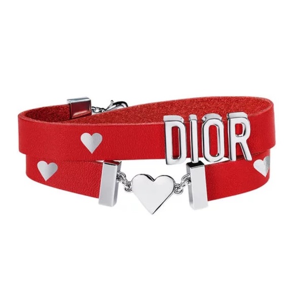 DIOR LUCKY RED LEATHER HEART LOGO BRACELET CHOKER - Picture 5 of 5
